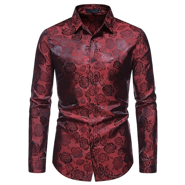 Camisa de Vestir Estampada Rosas Hombre Manga Larga
