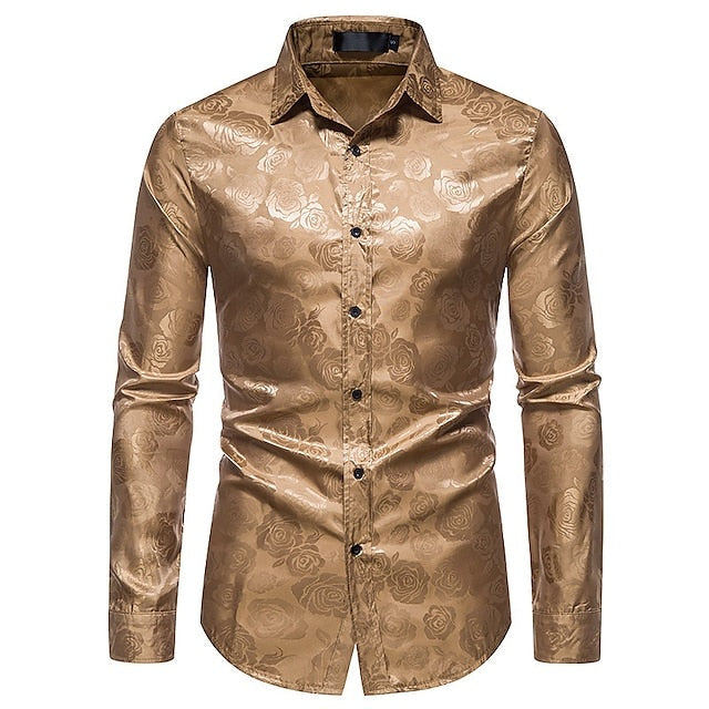 Camisa de Vestir Estampada Rosas Hombre Manga Larga