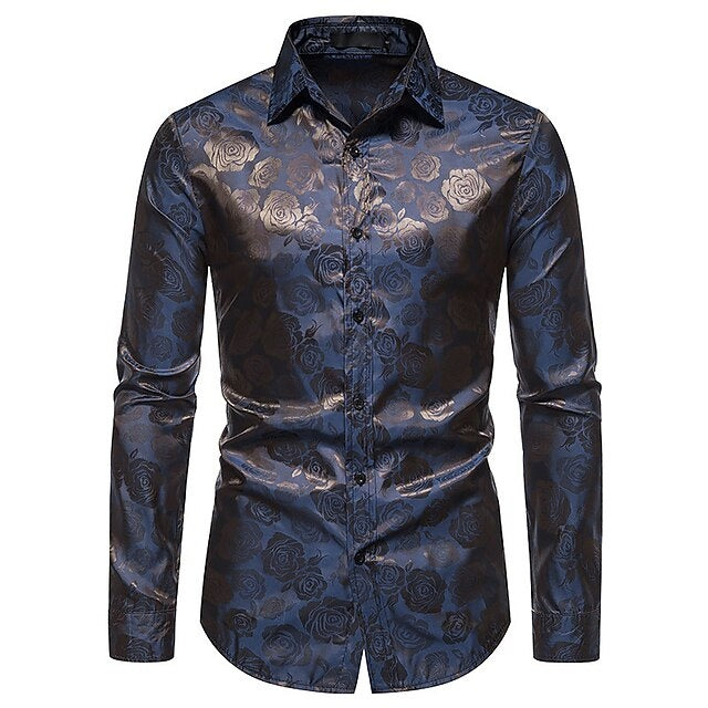 Camisa de Vestir Estampada Rosas Hombre Manga Larga