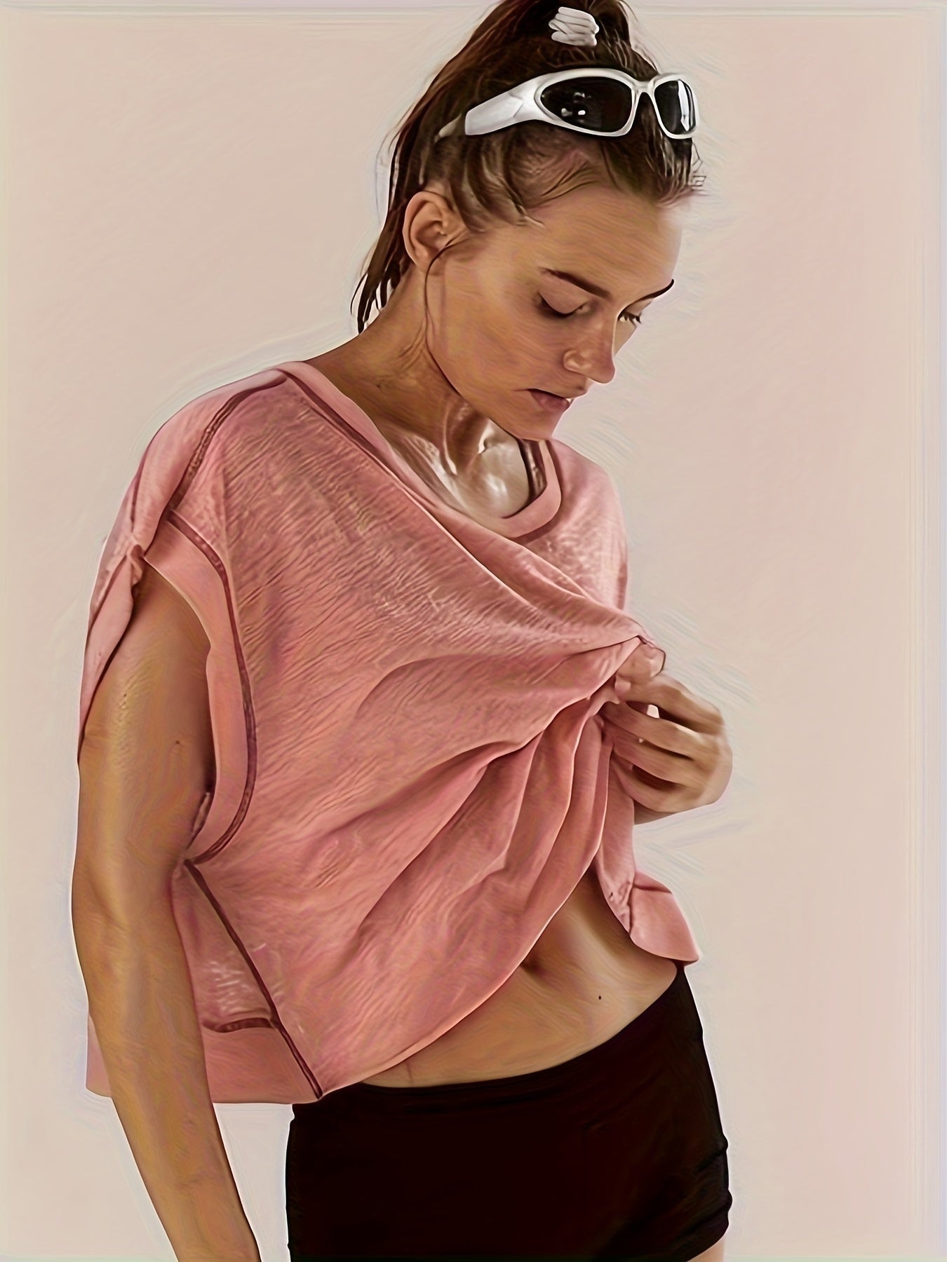 Camiseta Básica de Manga Larga Mujer Cuello Redondo