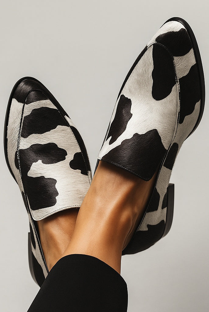 Candela | Mocasines Negros Estampado Animal Print Mujer Tacón Bloque
