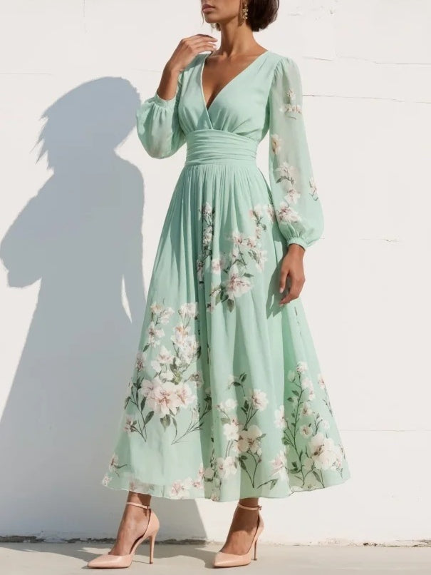 Candela | Vestido de Graduación Floral Mujer Manga Larga Escote V