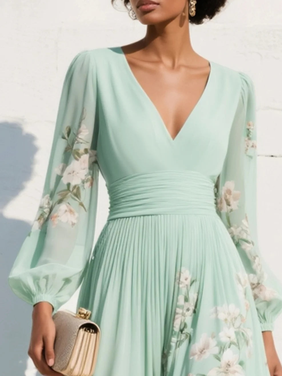 Candela | Vestido de Graduación Floral Mujer Manga Larga Escote V