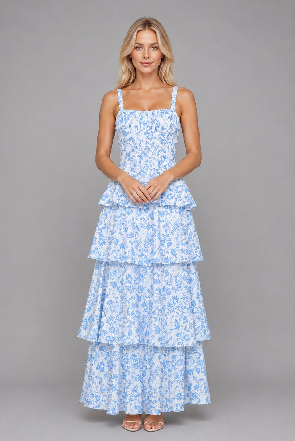 Candela | Vestido Largo con Volantes Floral Mujer Tirantes Escote Recto