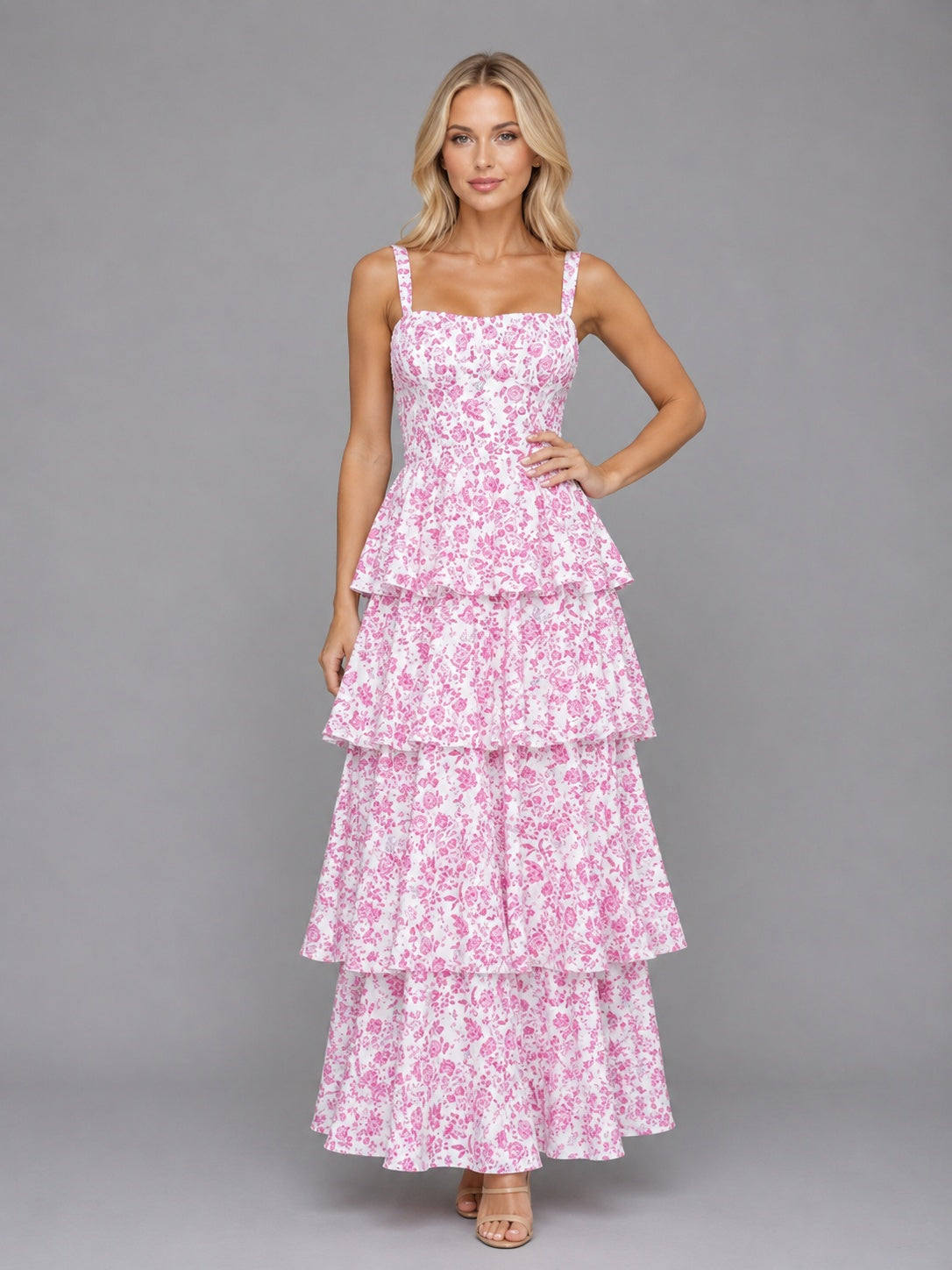 Candela | Vestido Largo con Volantes Floral Mujer Tirantes Escote Recto