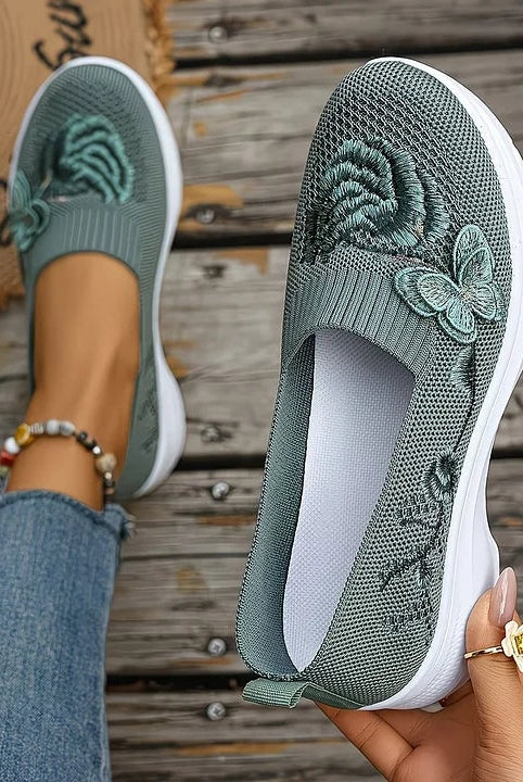Candela | Zapatillas Slip On de Punto Bordadas Mujer Mariposa