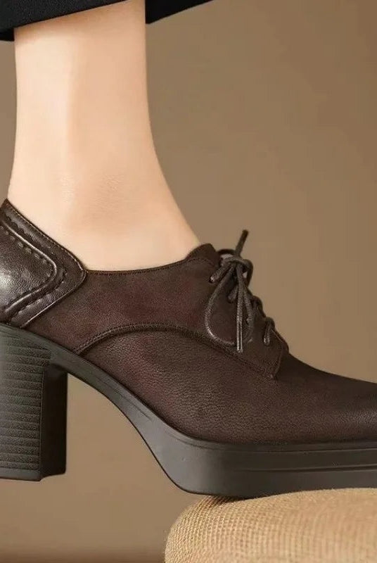 Candela | Zapatos Oxford de Tacón Bloque Mujer Cordones Plataforma