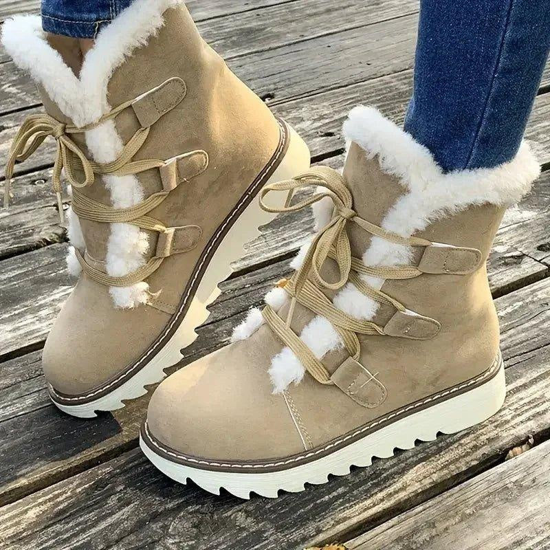 Carla | Botas de Invierno Forradas Mujer Planas con Cordones