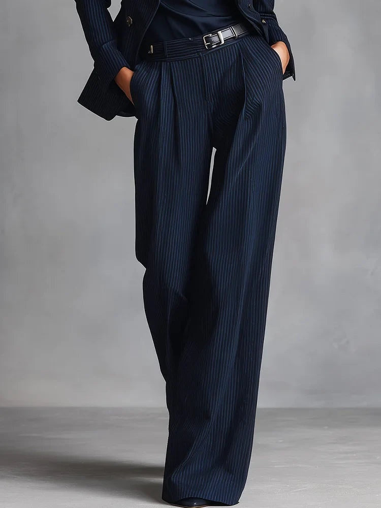 Carla | Conjunto de Traje a Rayas Mujer Blazer Doble Botonadura Pantalón Palazzo