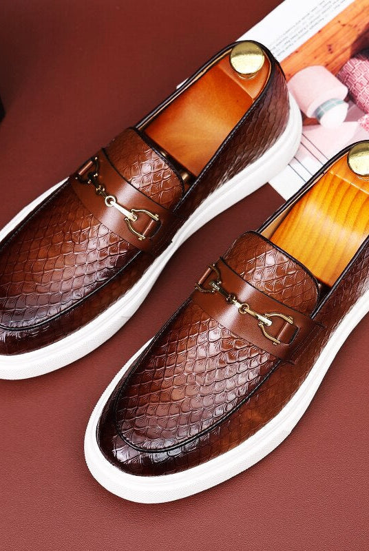 Carlos | Mocasines de Cuero Trenzado Hombre Hebilla Dorada