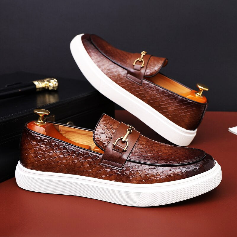 Carlos | Mocasines de Cuero Trenzado Hombre Hebilla Dorada