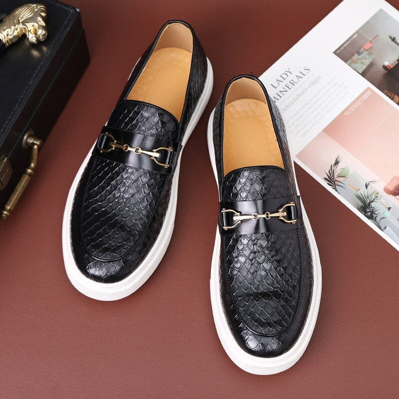 Carlos | Mocasines de Cuero Trenzado Hombre Hebilla Dorada