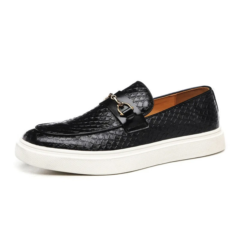 Carlos | Mocasines de Cuero Trenzado Hombre Hebilla Dorada