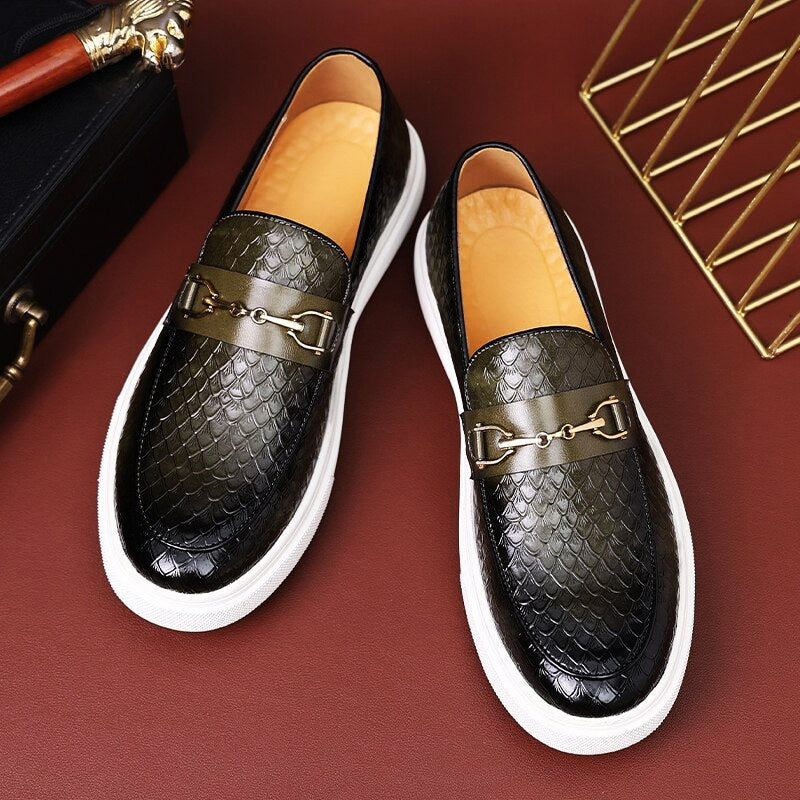 Carlos | Mocasines de Cuero Trenzado Hombre Hebilla Dorada