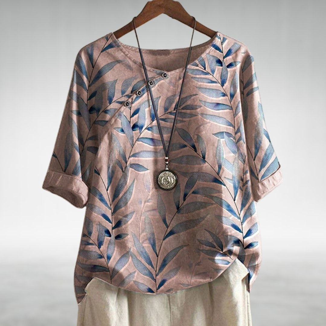 Carmen | Blusa de Lino Estampada Botánica Mujer Manga Corta