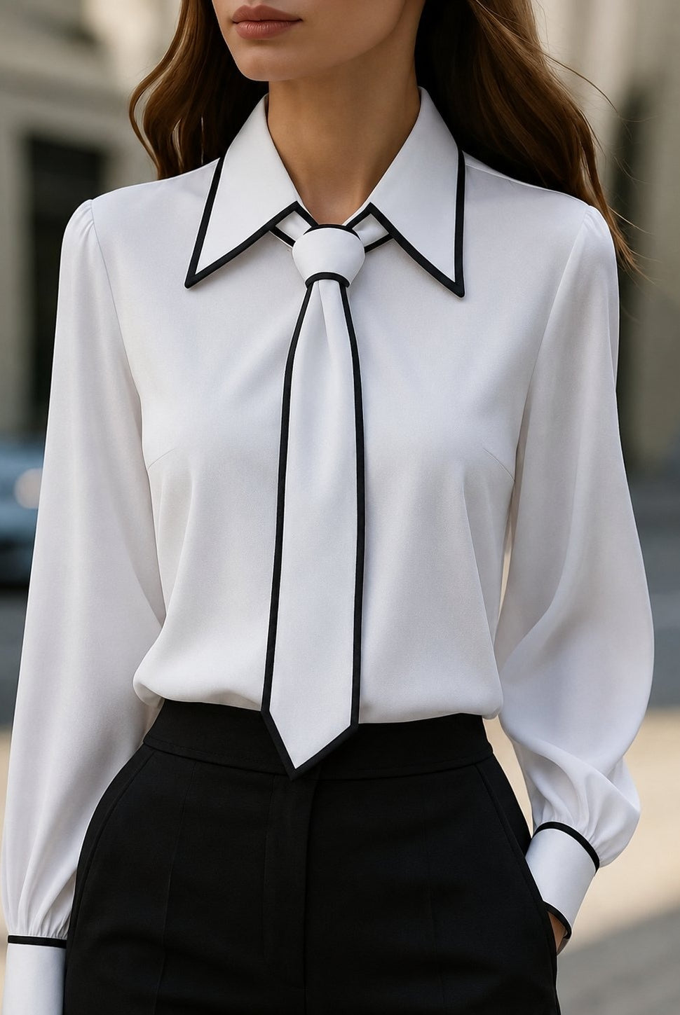 Carmen | Camisa Blanca Mujer de Manga Larga Cuello con Lazo