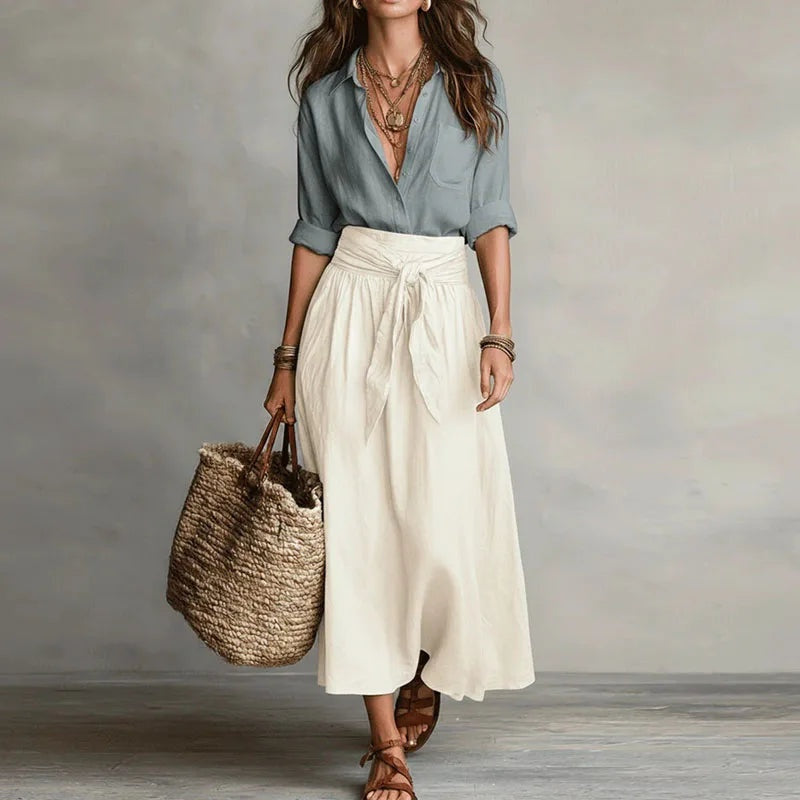 Carmen | Conjunto de Lino de Dos Piezas Mujer Blusa y Falda