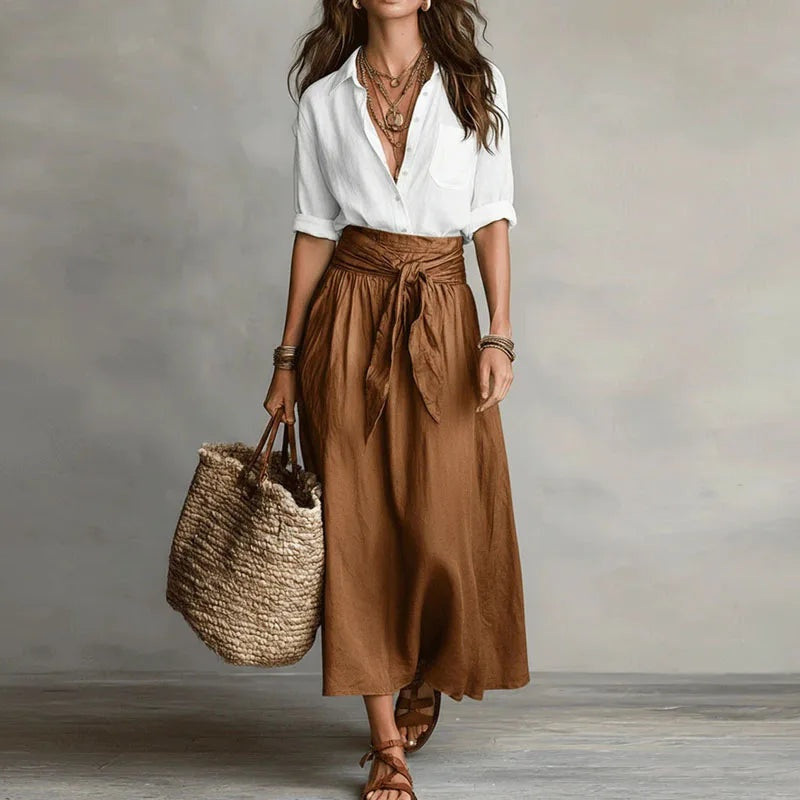 Carmen | Conjunto de Lino de Dos Piezas Mujer Blusa y Falda