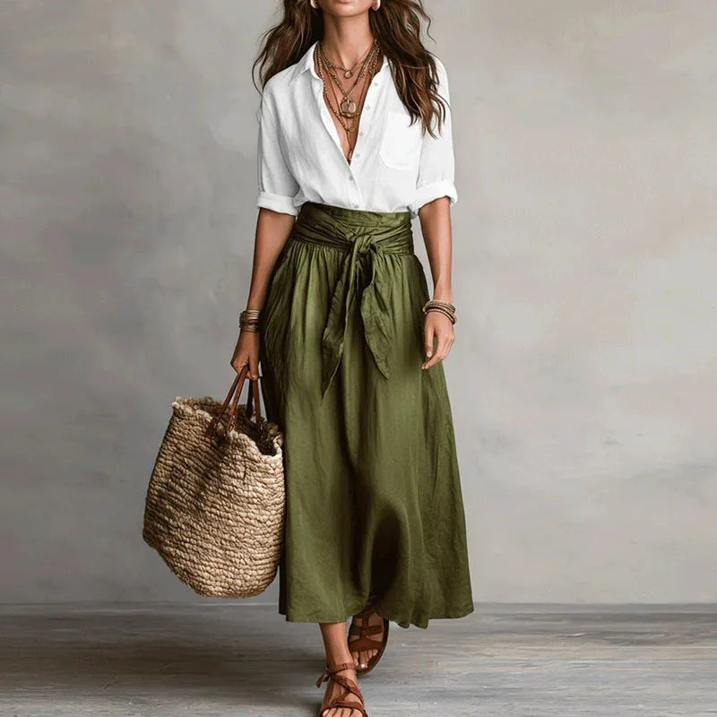 Carmen | Conjunto de Lino de Dos Piezas Mujer Blusa y Falda