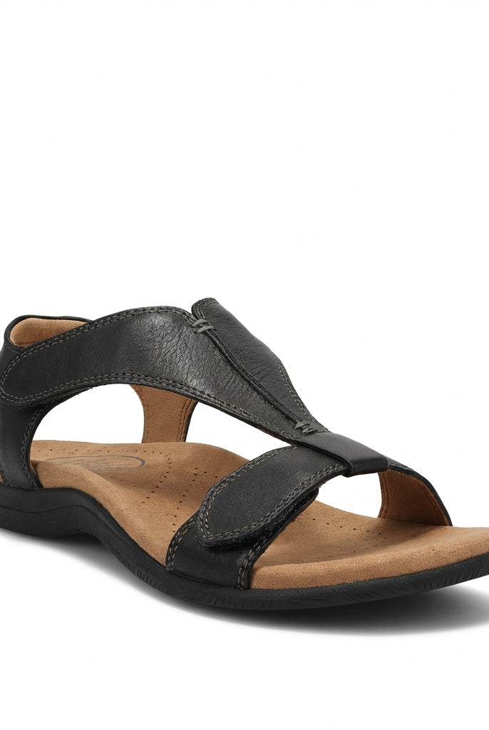 Carmen | Sandalias Planas de Cuero Mujer Tira en T Ajustable