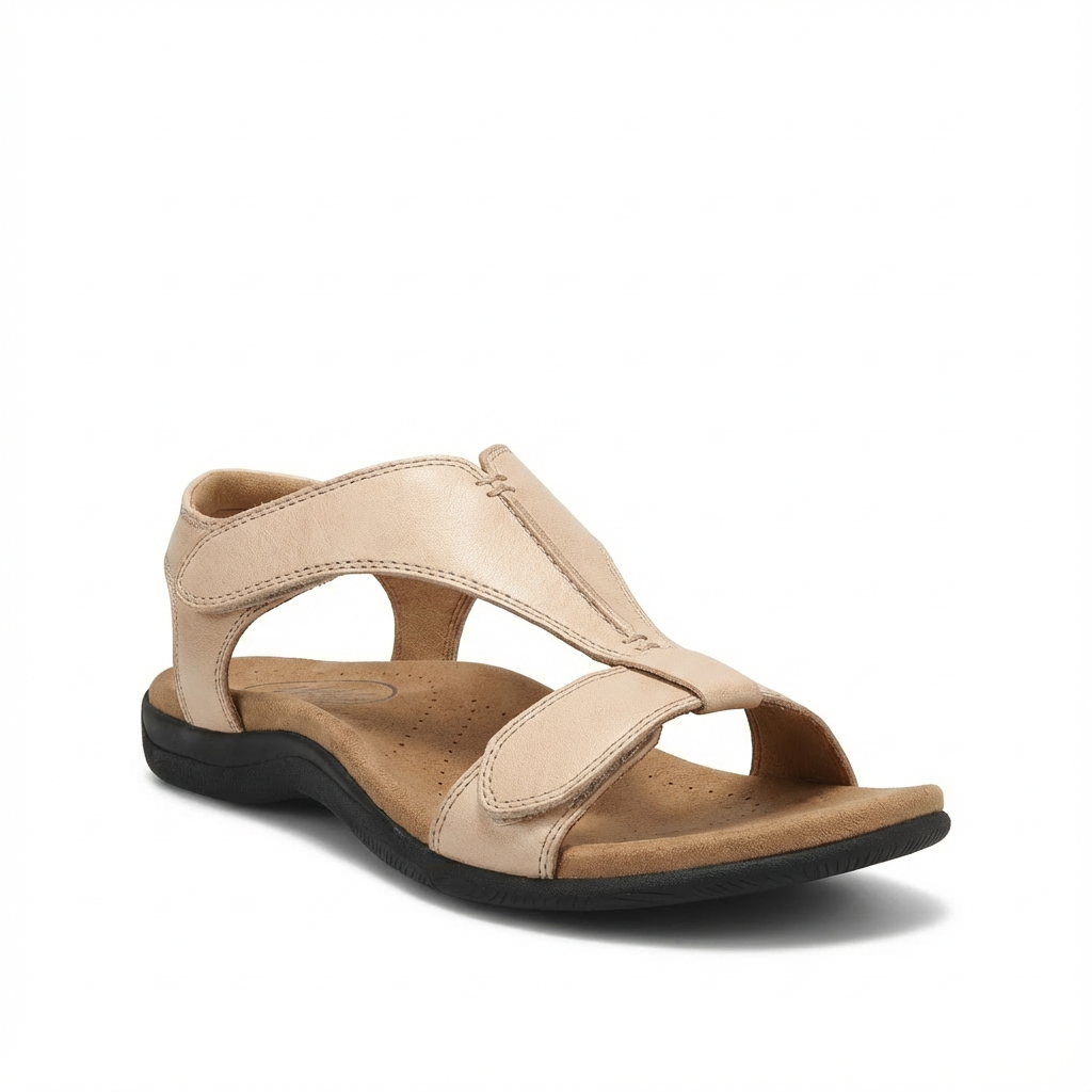 Carmen | Sandalias Planas de Cuero Mujer Tira en T Ajustable