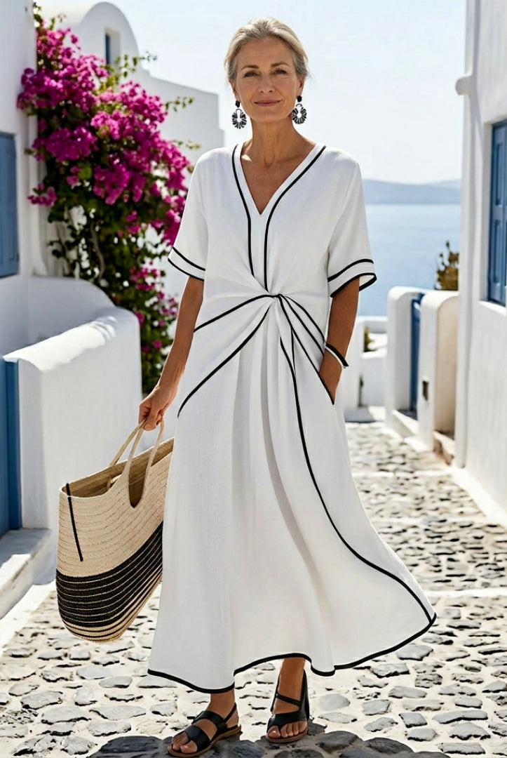 Carmen | Vestido Midi de Verano con Escote V Mujer Cintura Fruncida