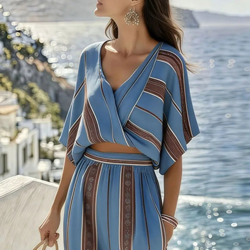 Catalina | Conjunto de Pantalón Palazzo Estampado Rayas Mujer