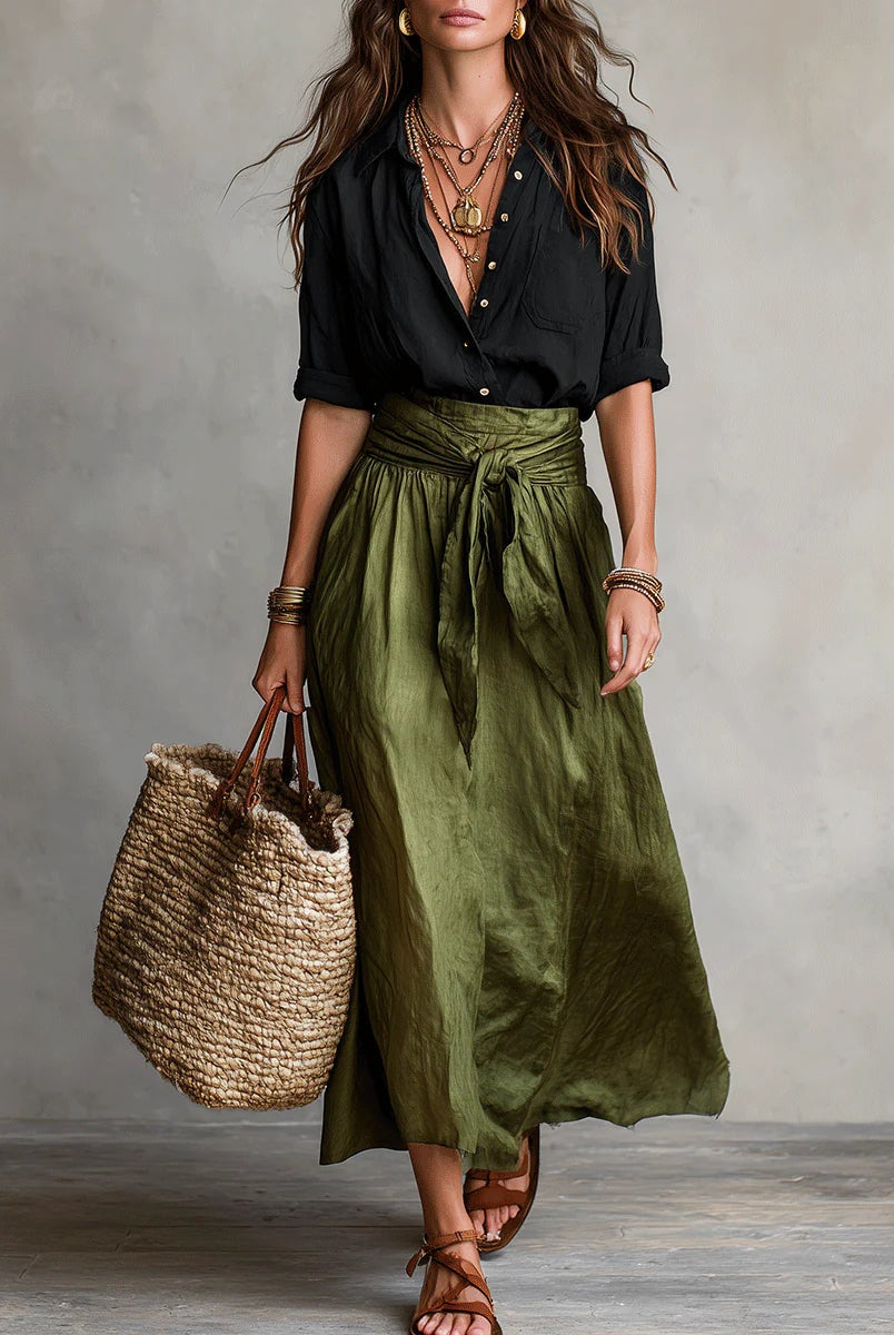 Catalina | Conjunto Elegante de Camisa y Falda Midi Mujer Cinturón