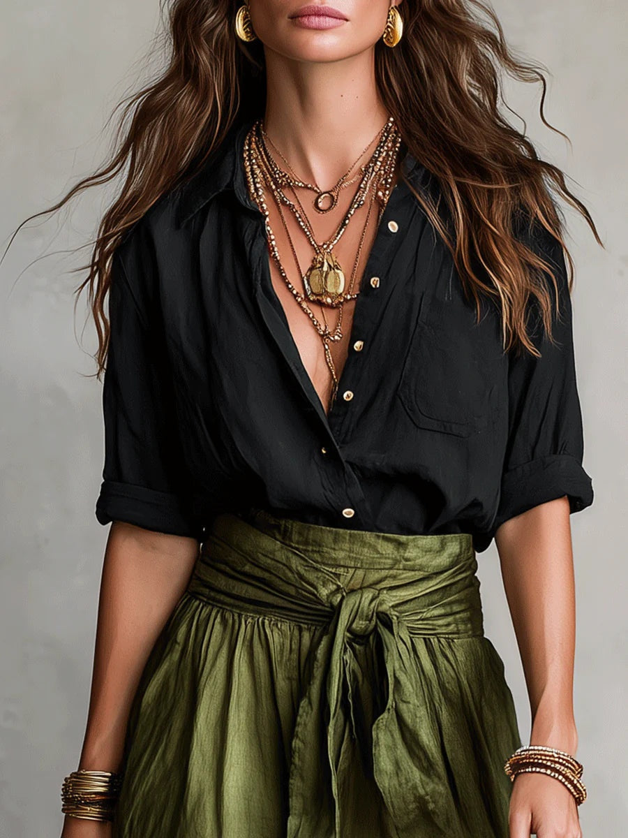 Catalina | Conjunto Elegante de Camisa y Falda Midi Mujer Cinturón