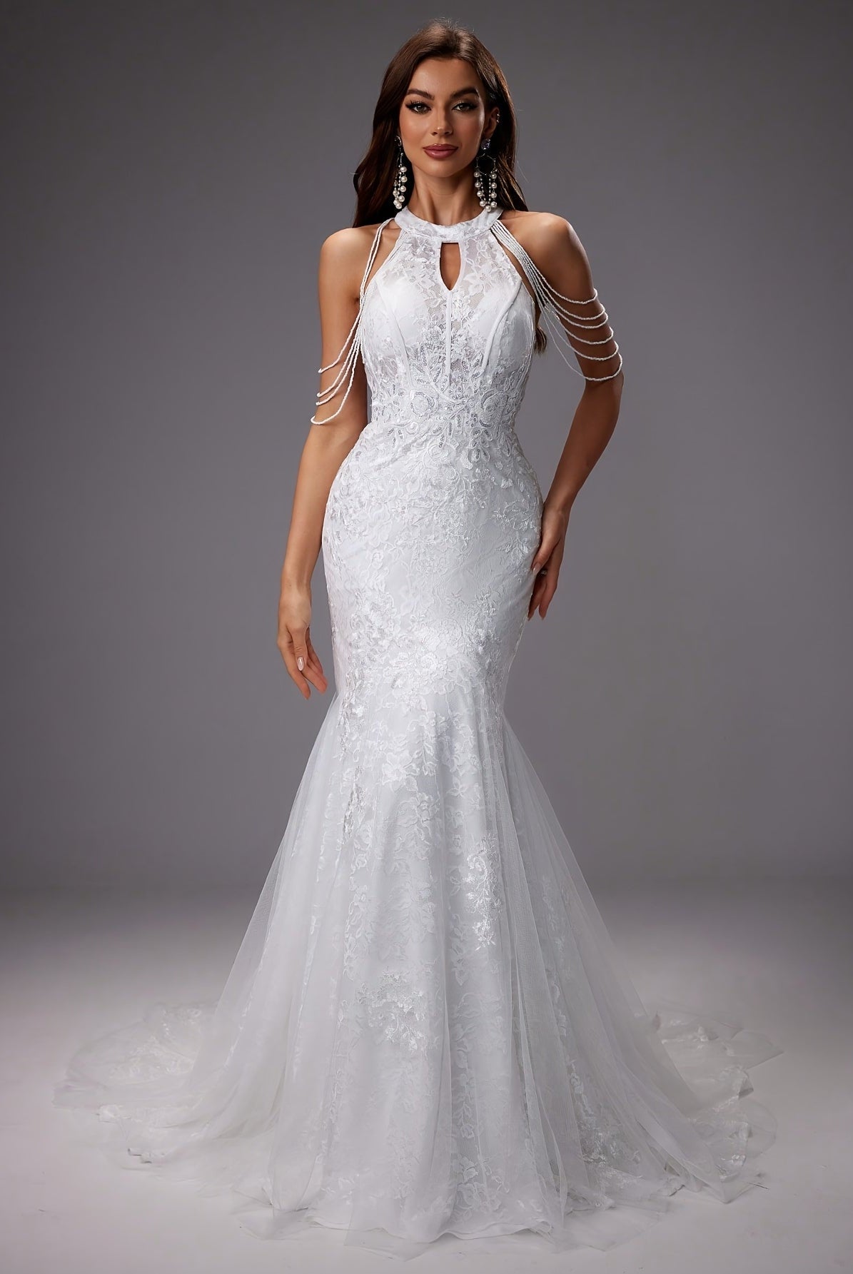 Catalina | Vestido de Novia Sirena Mujer Encaje Cuello Halter