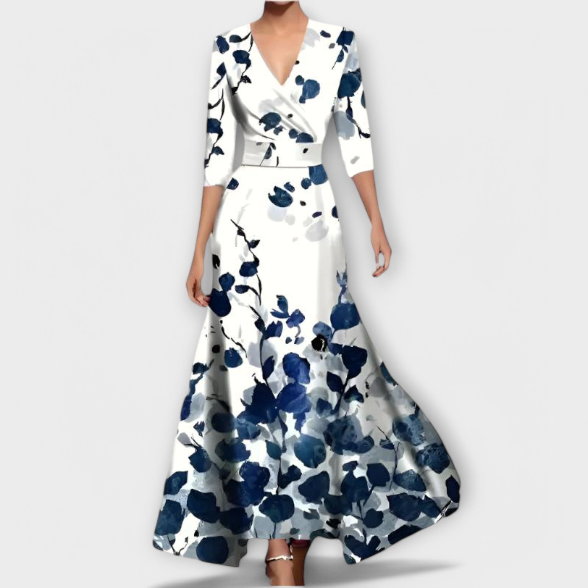 Catalina | Vestido Largo de Invitada Otoño Mujer Escote V Manga Larga