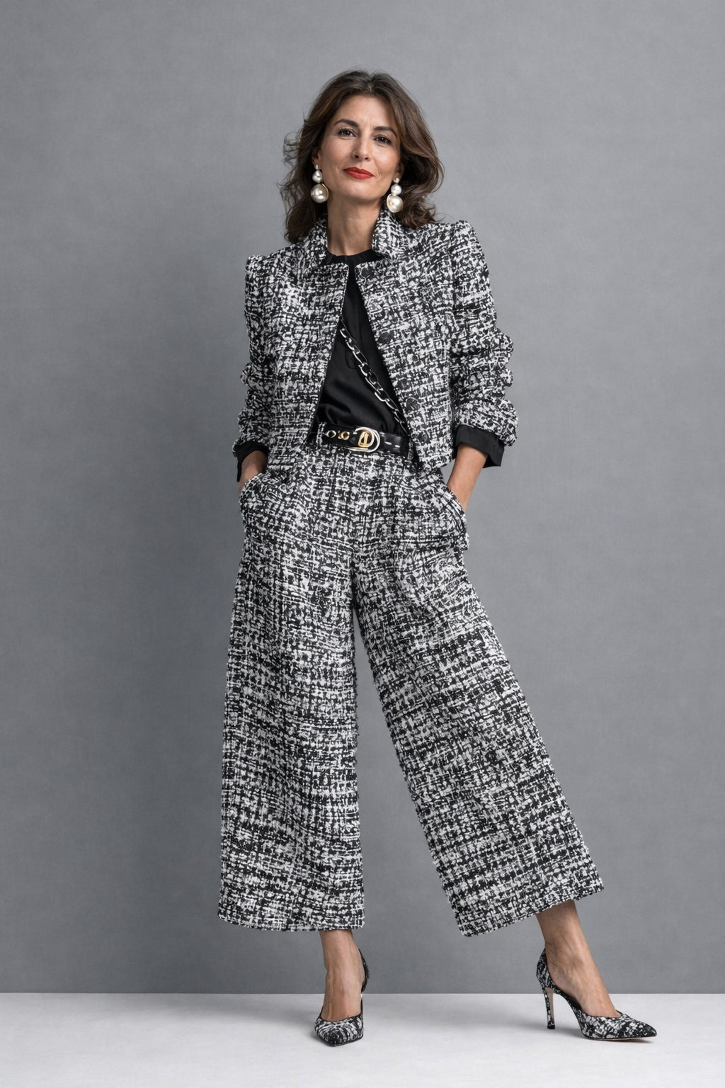 Cayetana | Conjunto de Tweed Chaqueta y Pantalón Culotte Mujer Cintura Alta