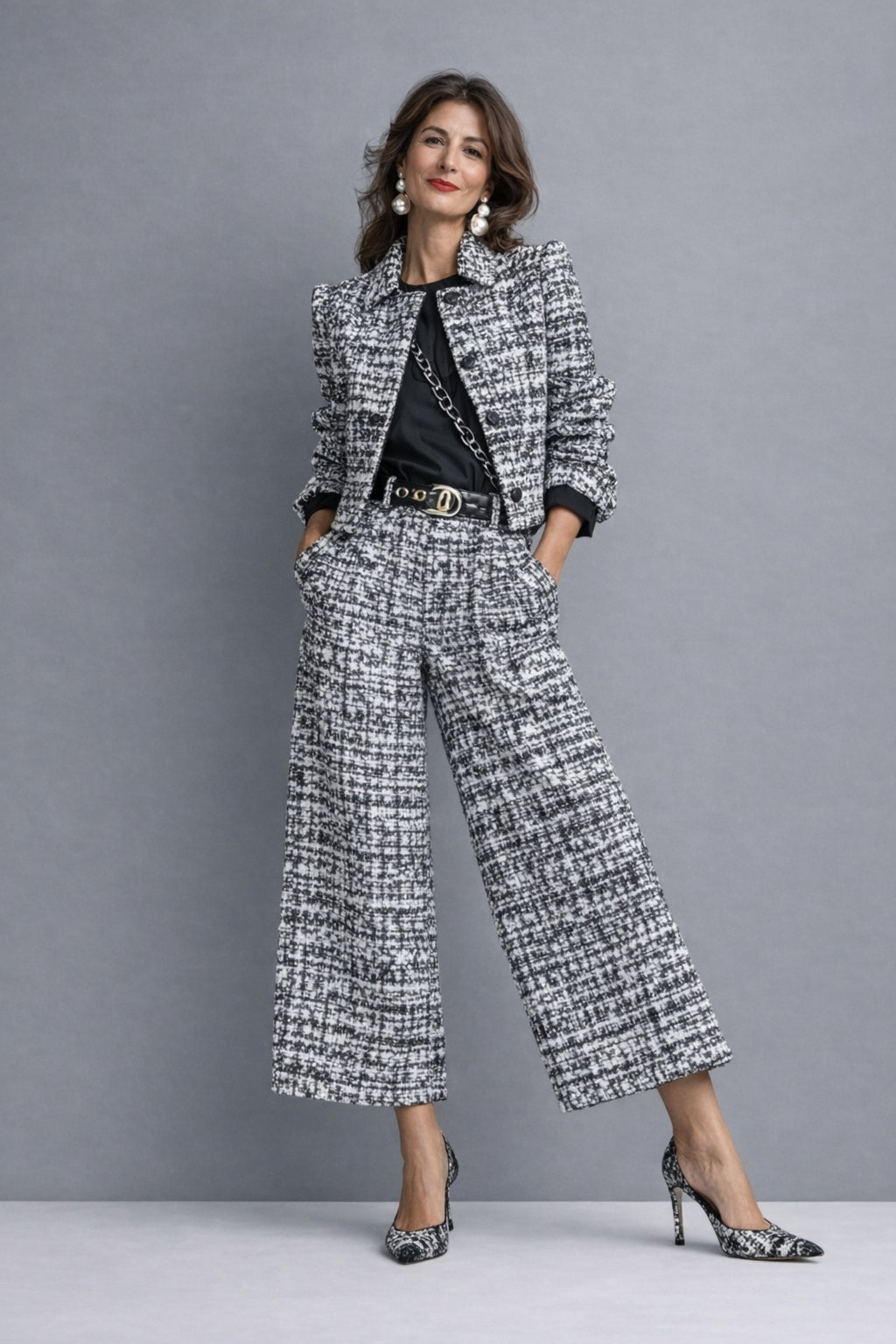 Cayetana | Conjunto de Tweed Chaqueta y Pantalón Culotte Mujer Cintura Alta