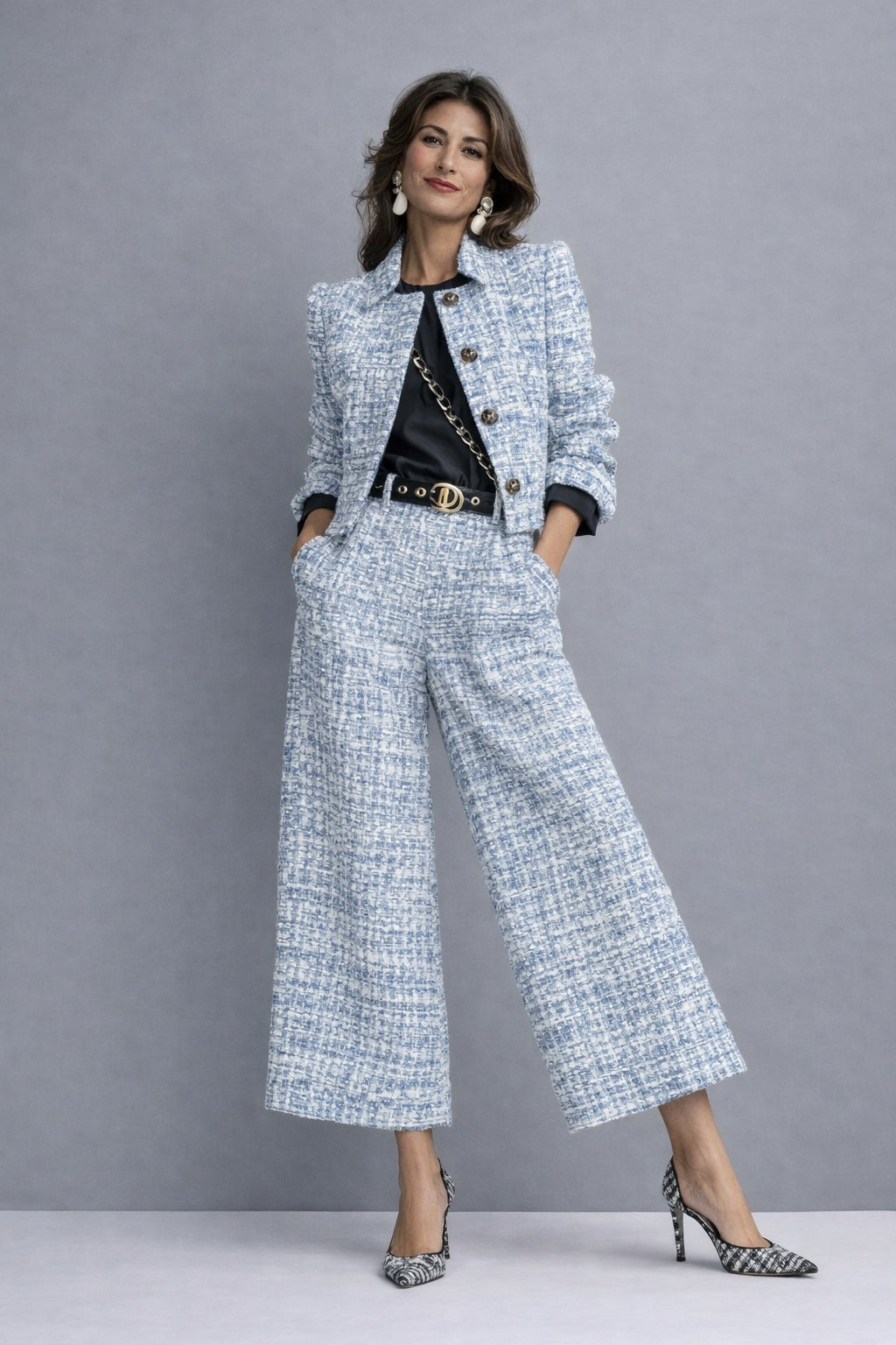 Cayetana | Conjunto de Tweed Chaqueta y Pantalón Culotte Mujer Cintura Alta