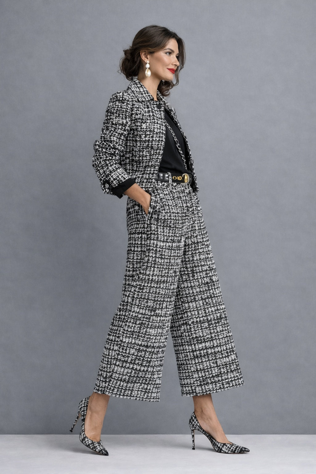 Cayetana | Conjunto de Tweed Chaqueta y Pantalón Culotte Mujer Cintura Alta