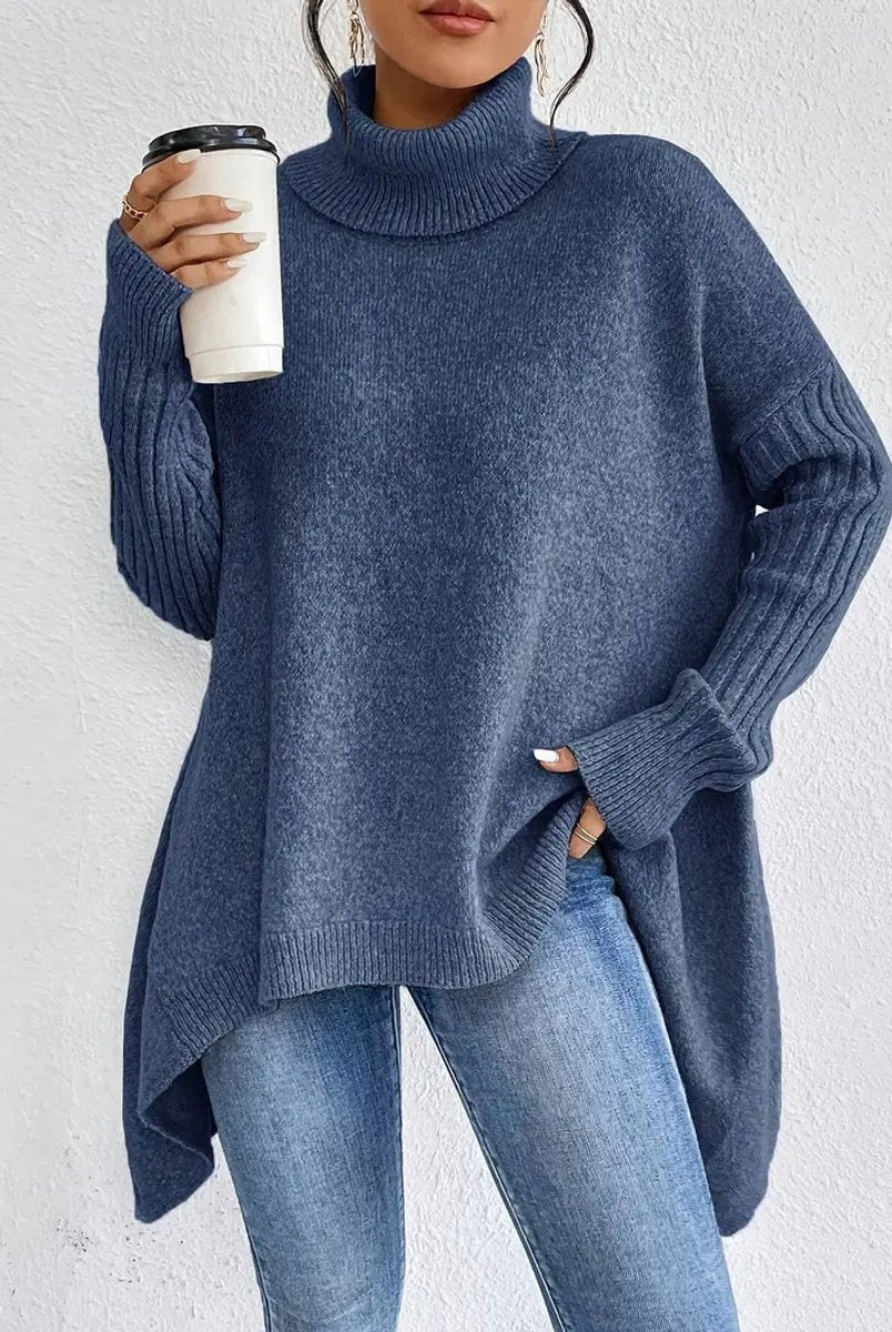 Cayetana | Jersey de Punto Cuello Alto Oversized Mujer Dobladillo Asimétrico