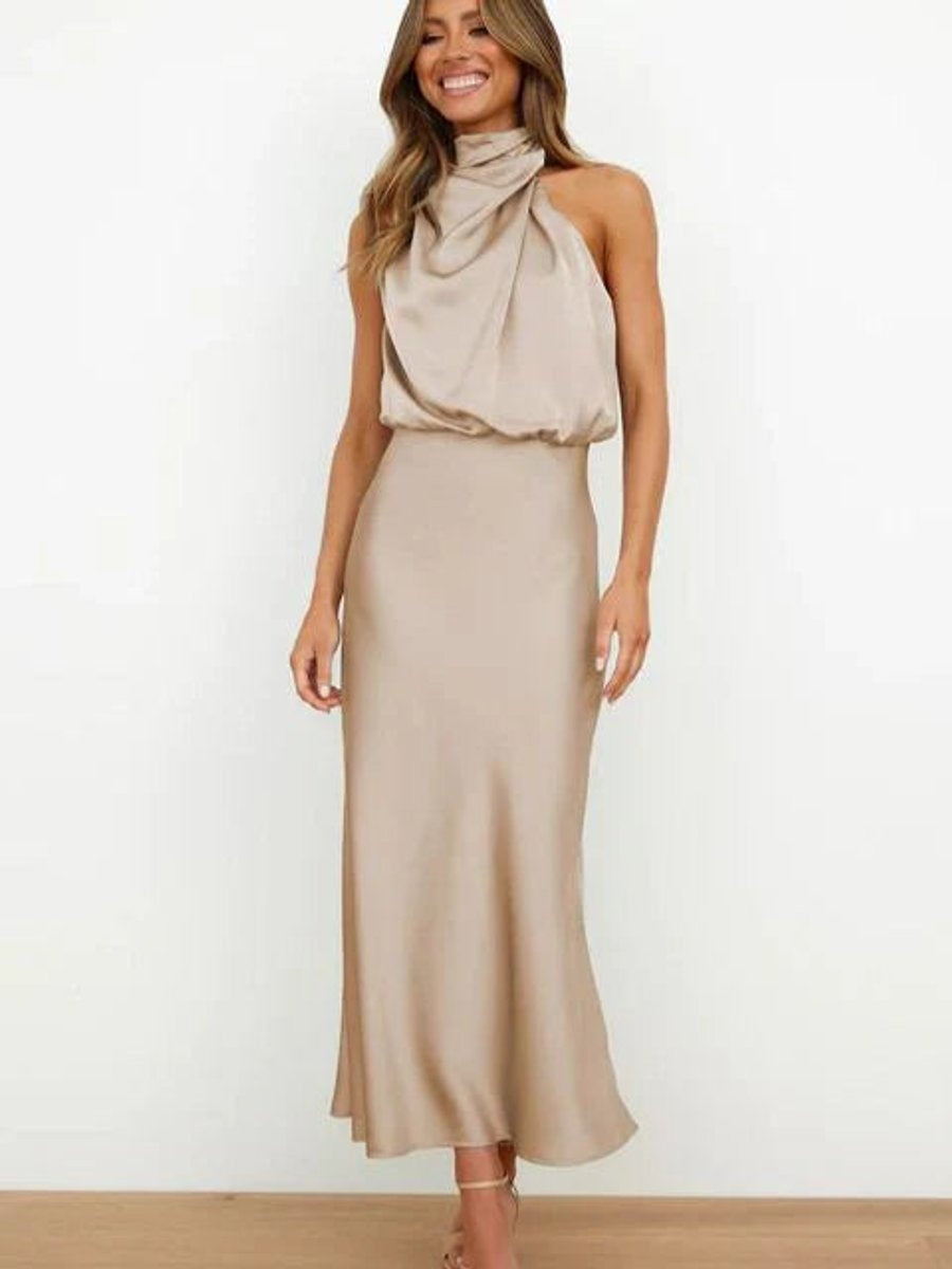 Cayetana | Vestido de Fiesta Largo Satén Mujer Cuello Halter Drapeado