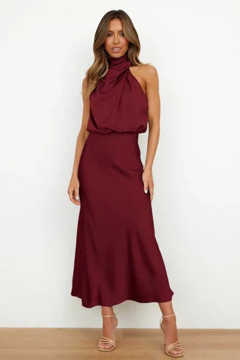 Cayetana | Vestido de Fiesta Largo Satén Mujer Cuello Halter Drapeado