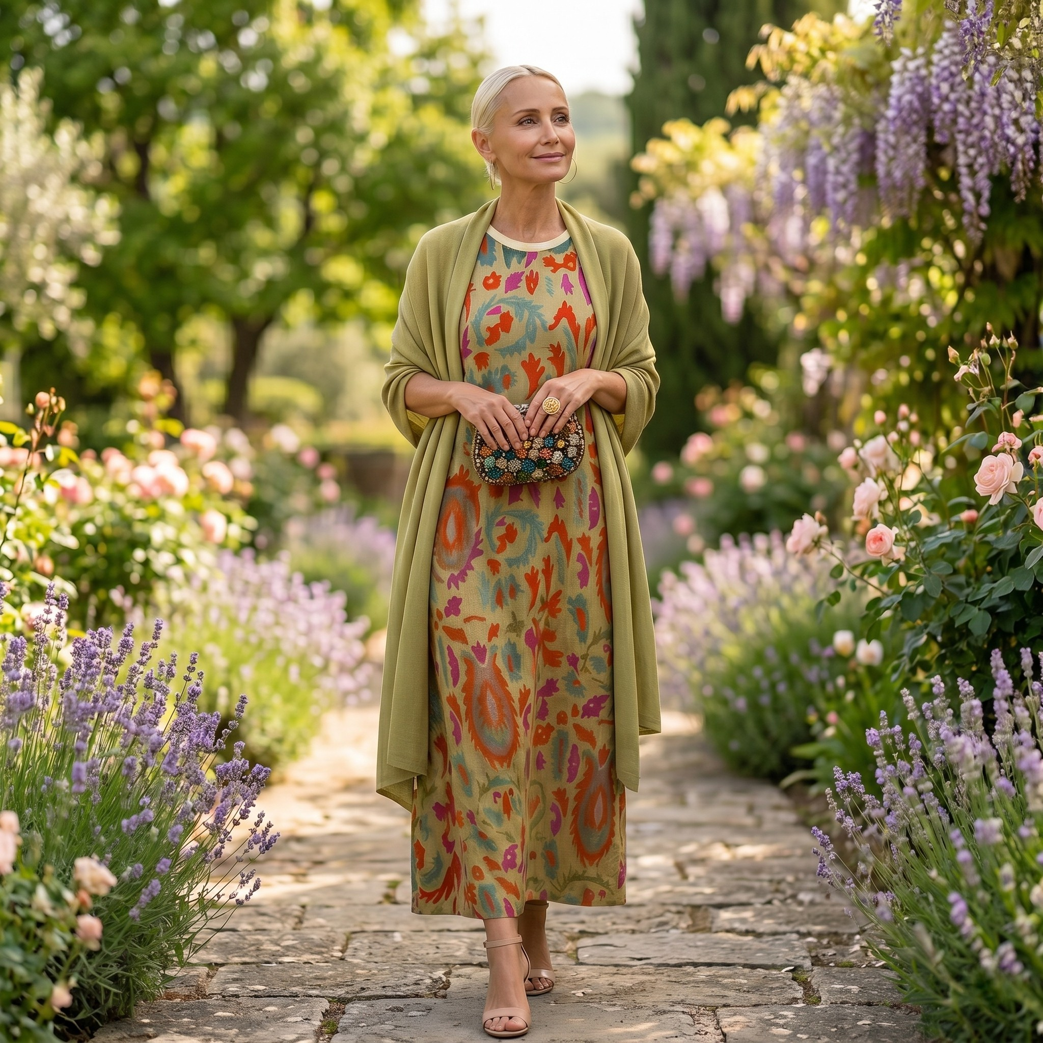 Cayetana | Vestido Invitada Invierno Midi Estampado Mujer con Duster a Juego