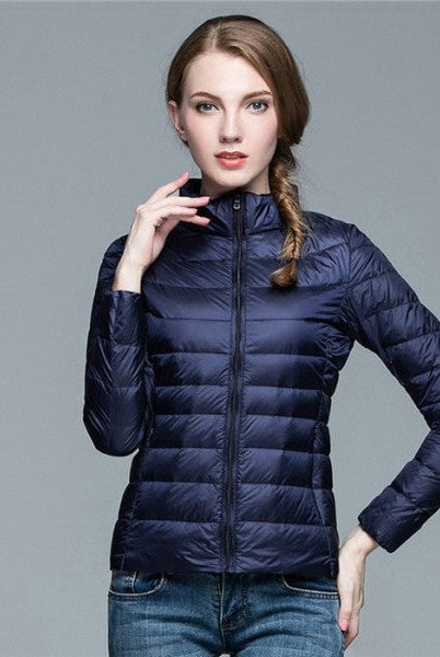 Celeste | Chaqueta Acolchada de Plumón Ligera Mujer Cuello Mao Cremallera