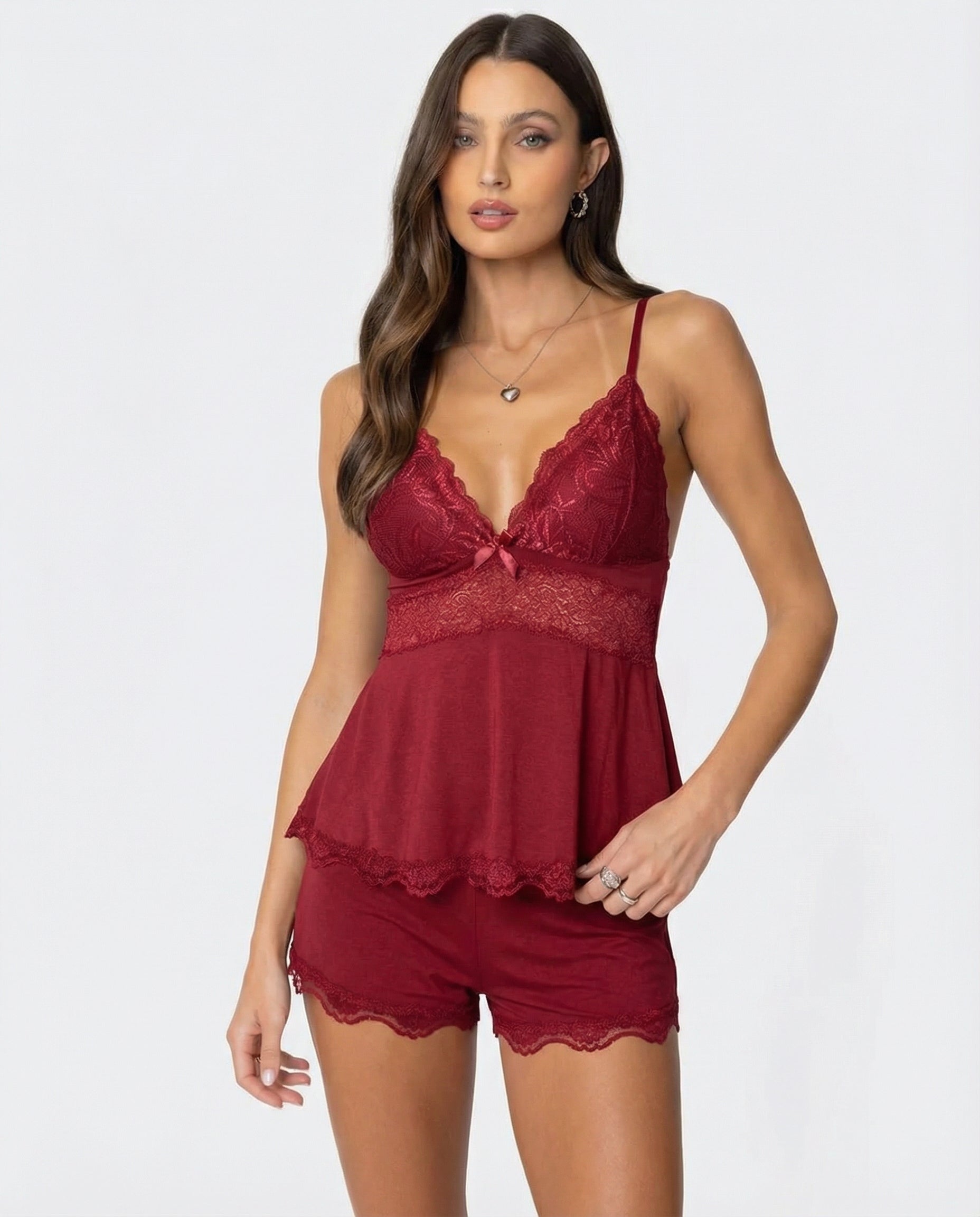 Celeste | Conjunto de Encaje Lencero Mujer Top Tirantes y Short