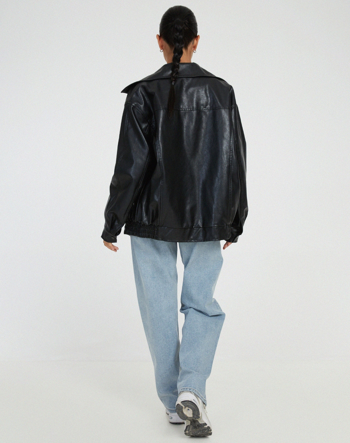 Chaqueta de Polipiel Oversize Mujer Cremallera Cuello Solapa