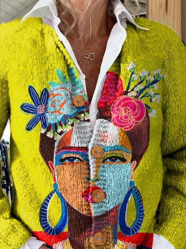 Chaqueta de Punto Estampada Mujer Botones Floral