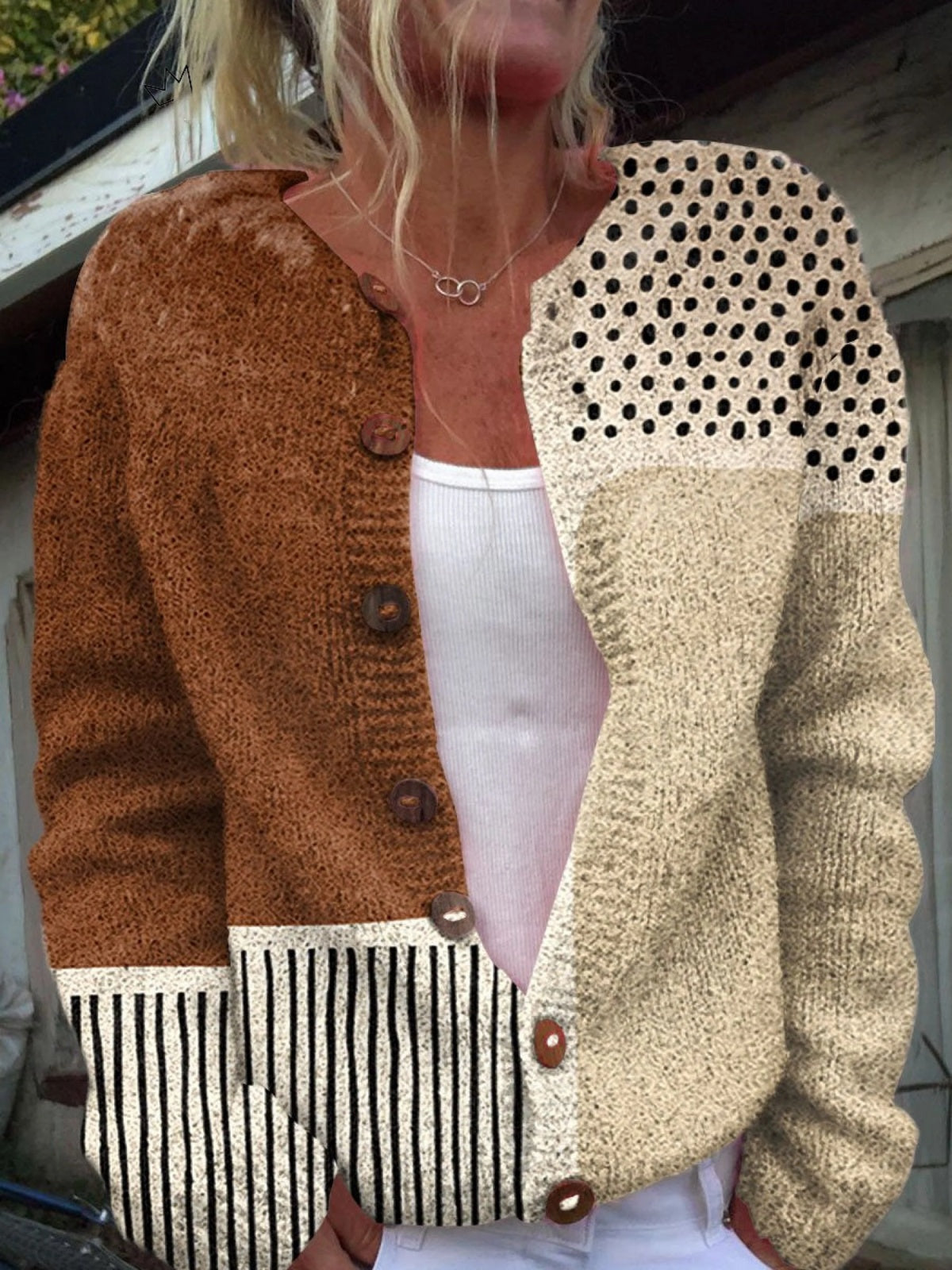 Chaqueta de Punto Estampada Mujer Botones Floral