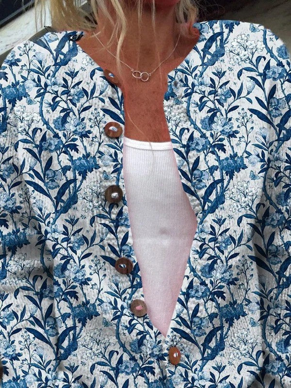 Chaqueta de Punto Estampada Mujer Botones Floral