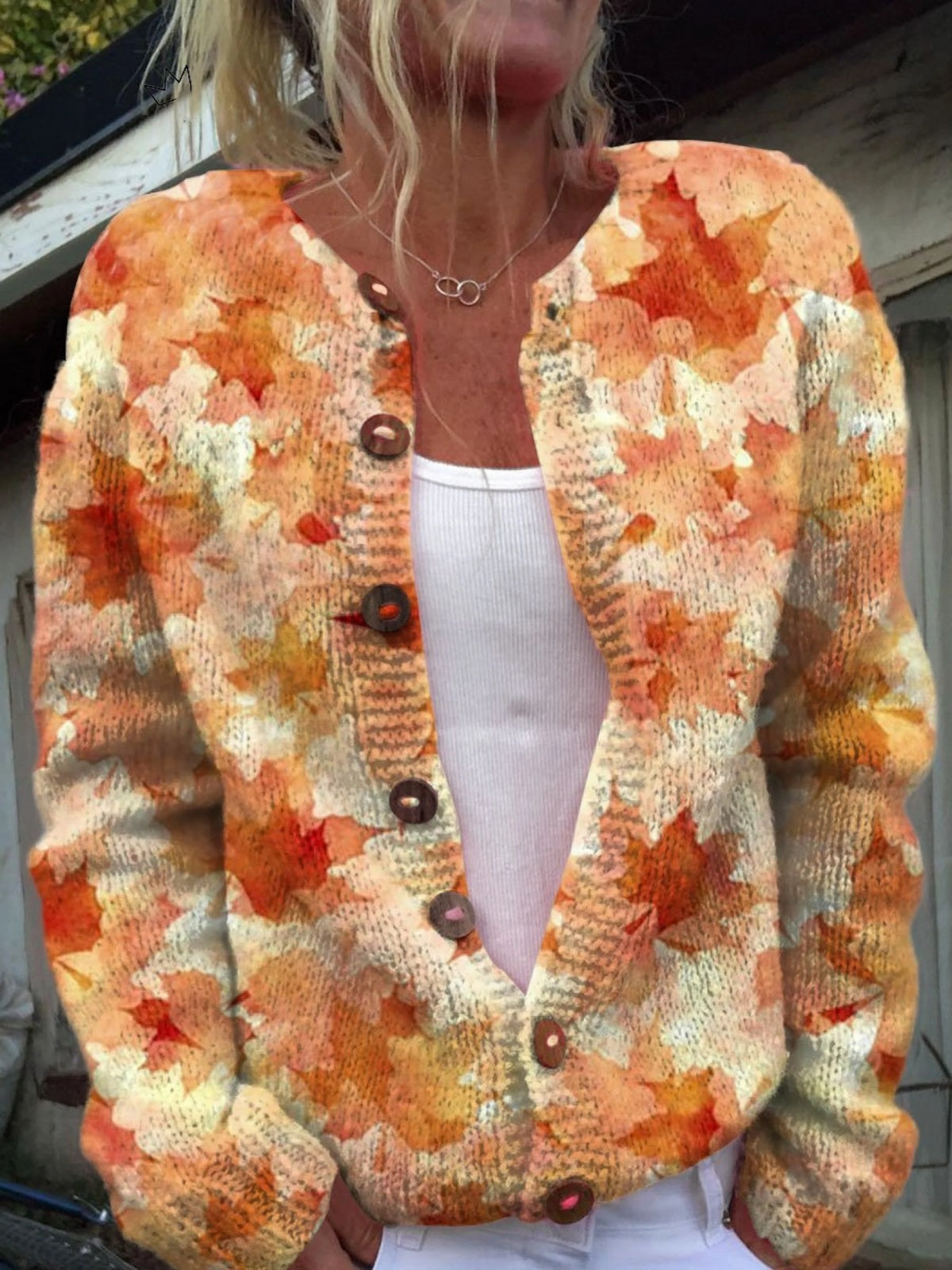 Chaqueta de Punto Estampada Mujer Botones Floral