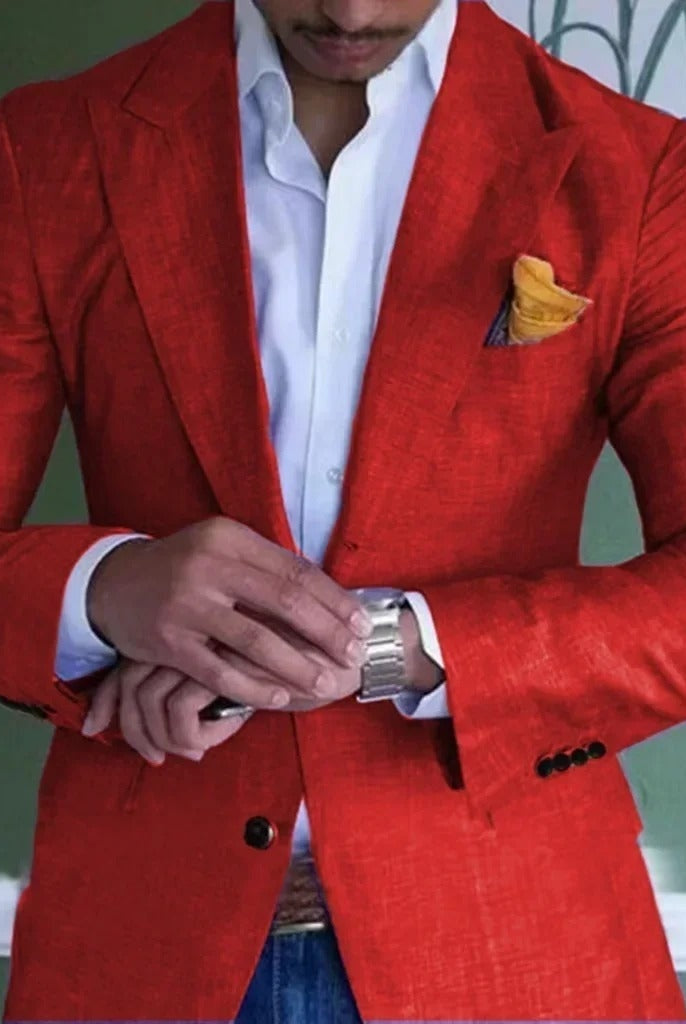 Chaqueta de Traje de Lino Hombre Solapa Clásica