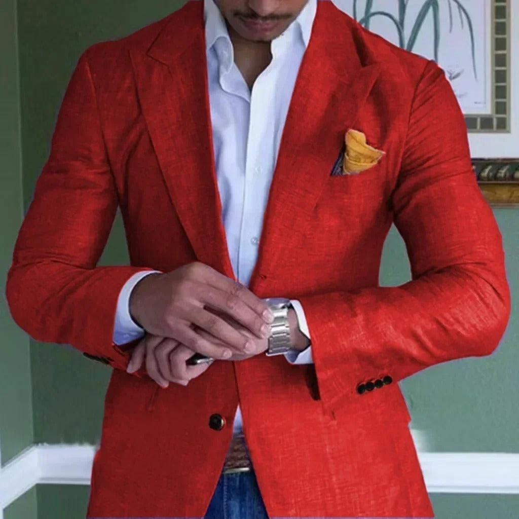 Chaqueta de Traje de Lino Hombre Solapa Clásica