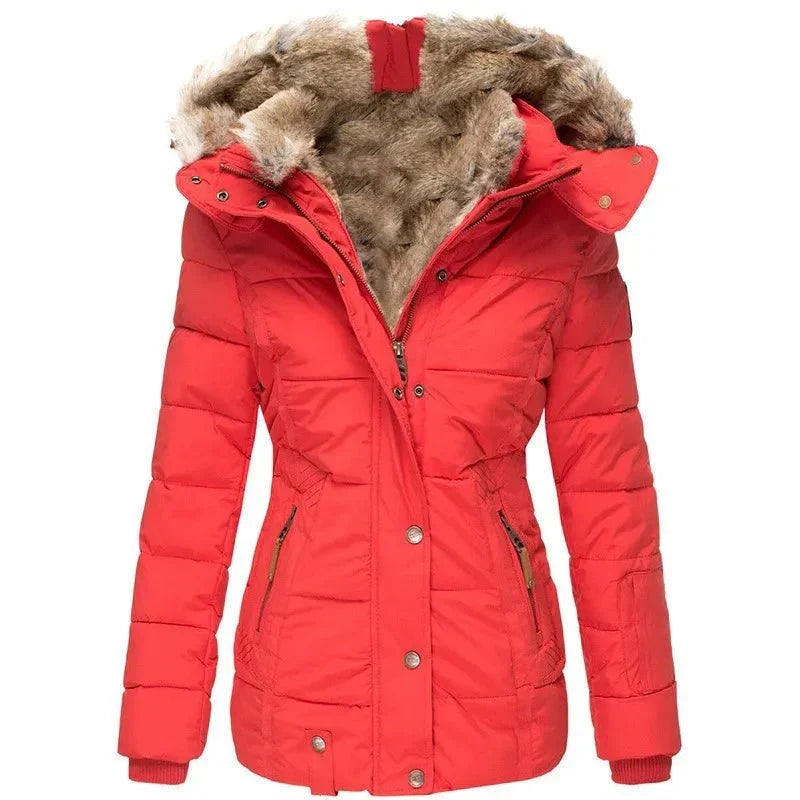 Chaquetón Acolchado con Capucha de Pelo Mujer Slim Fit