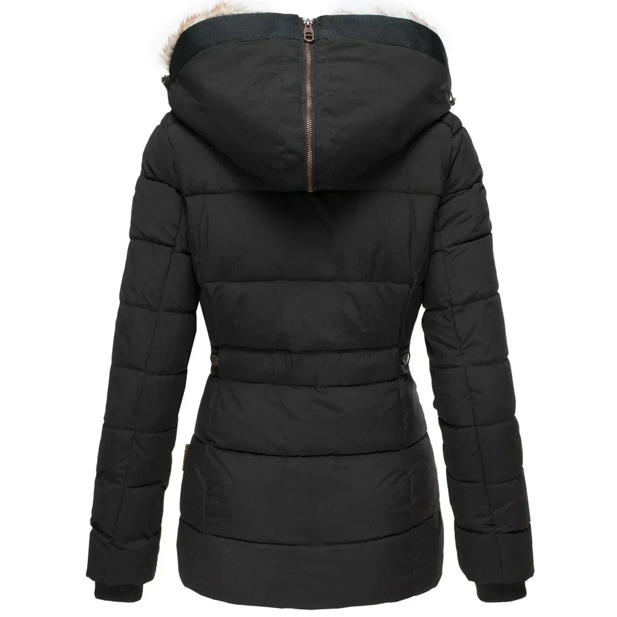Chaquetón Acolchado con Capucha de Pelo Mujer Slim Fit
